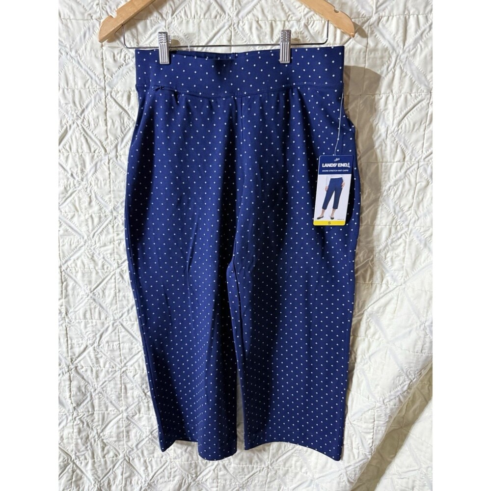 Lands' End Women's Blue & White Polka Dot Knit Capri Pants Size S Regular